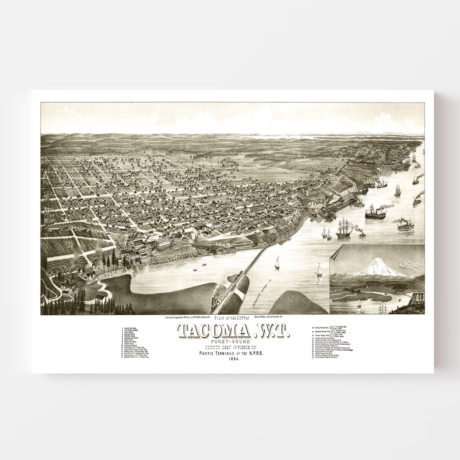 Vintage Map of Tacoma, Washington 1884
