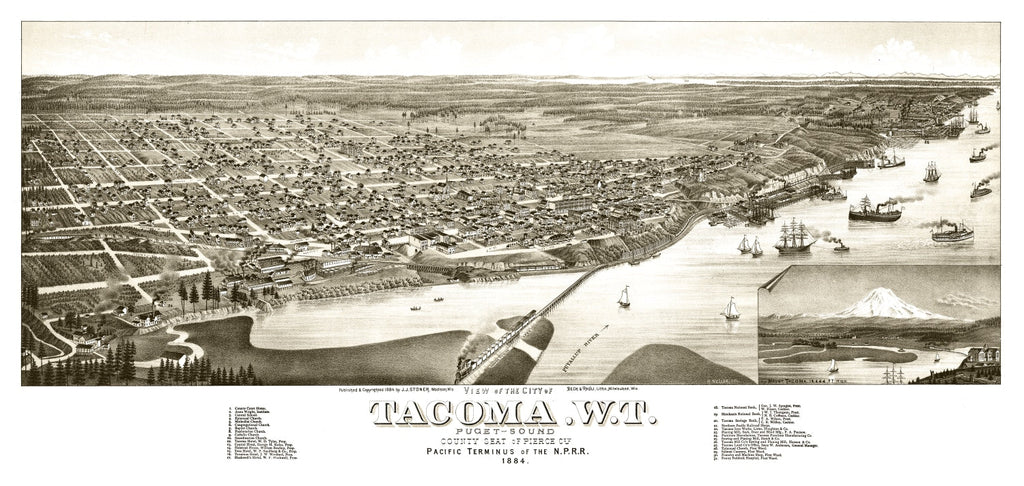 Vintage Map of Tacoma, Washington 1884