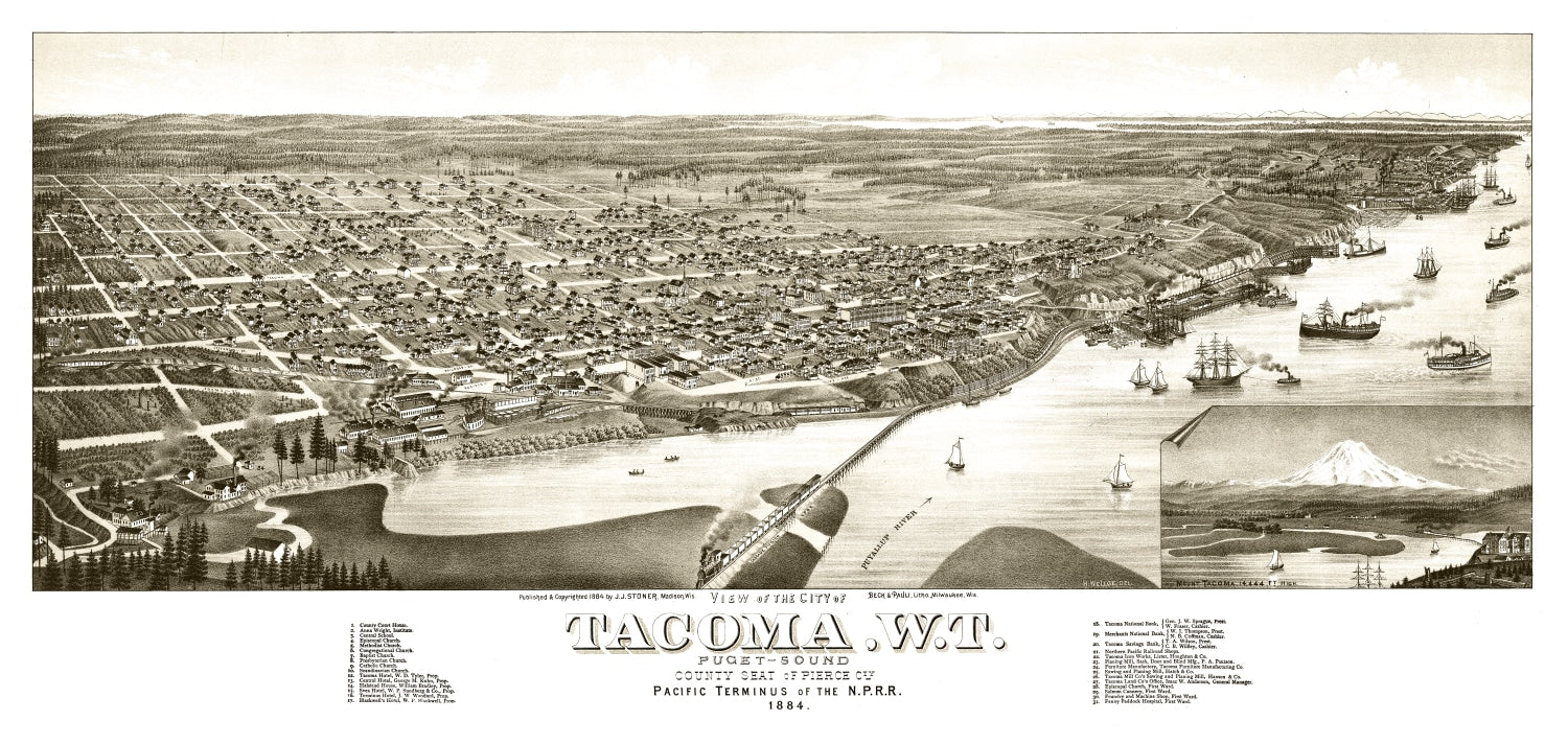 Vintage Map of Tacoma, Washington 1884