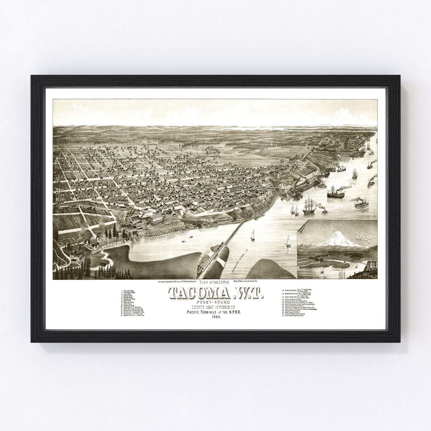 Vintage Map of Tacoma, Washington 1884