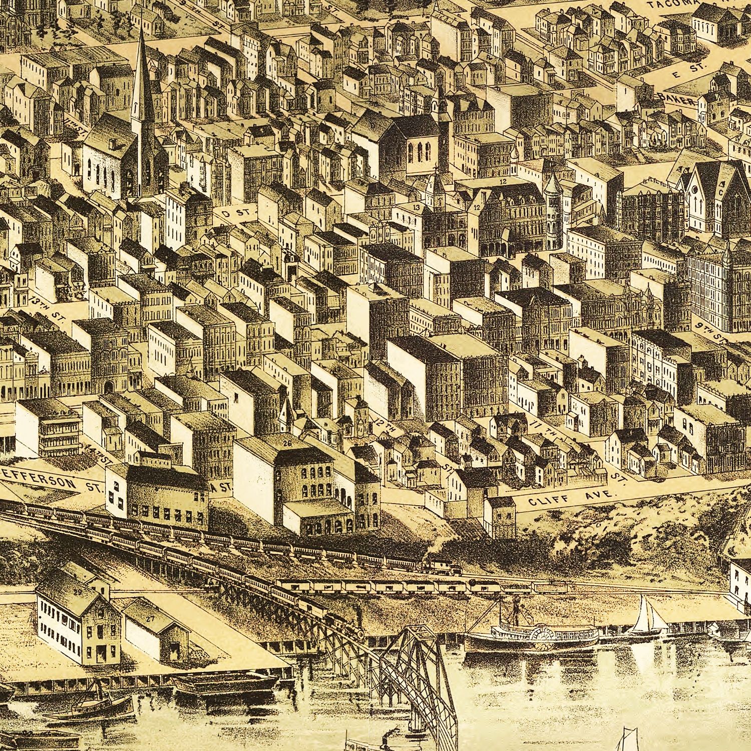 Vintage Map of Tacoma, Washington 1890
