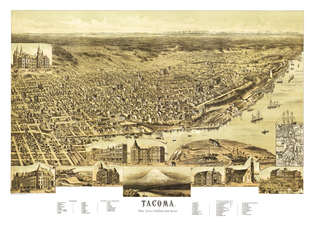 Vintage Map of Tacoma, Washington 1890