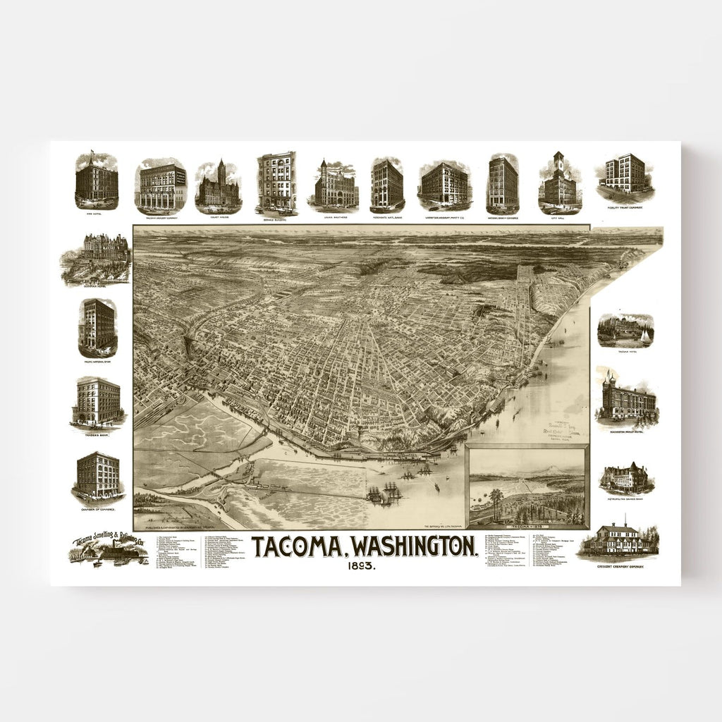 Vintage Map of Tacoma, Washington 1893