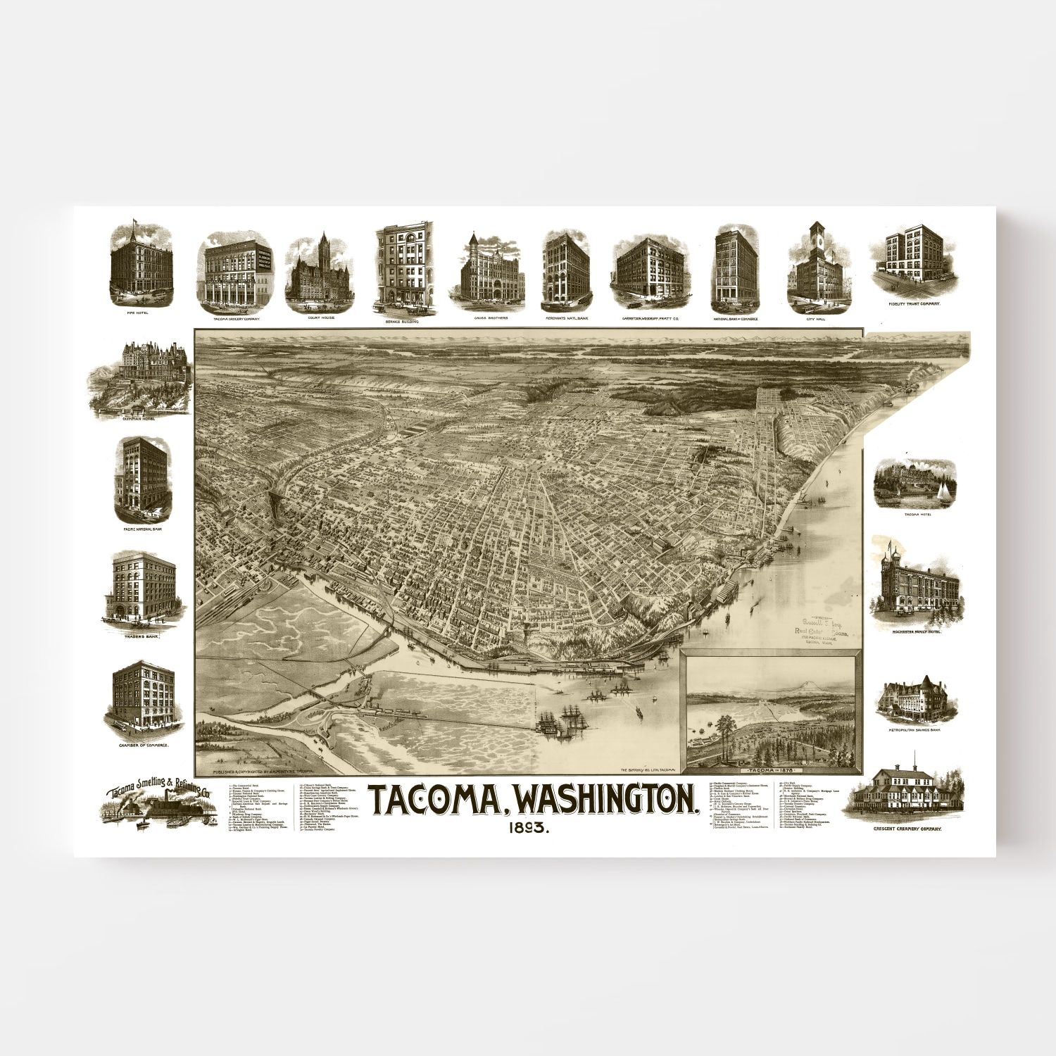 Vintage Map of Tacoma, Washington 1893