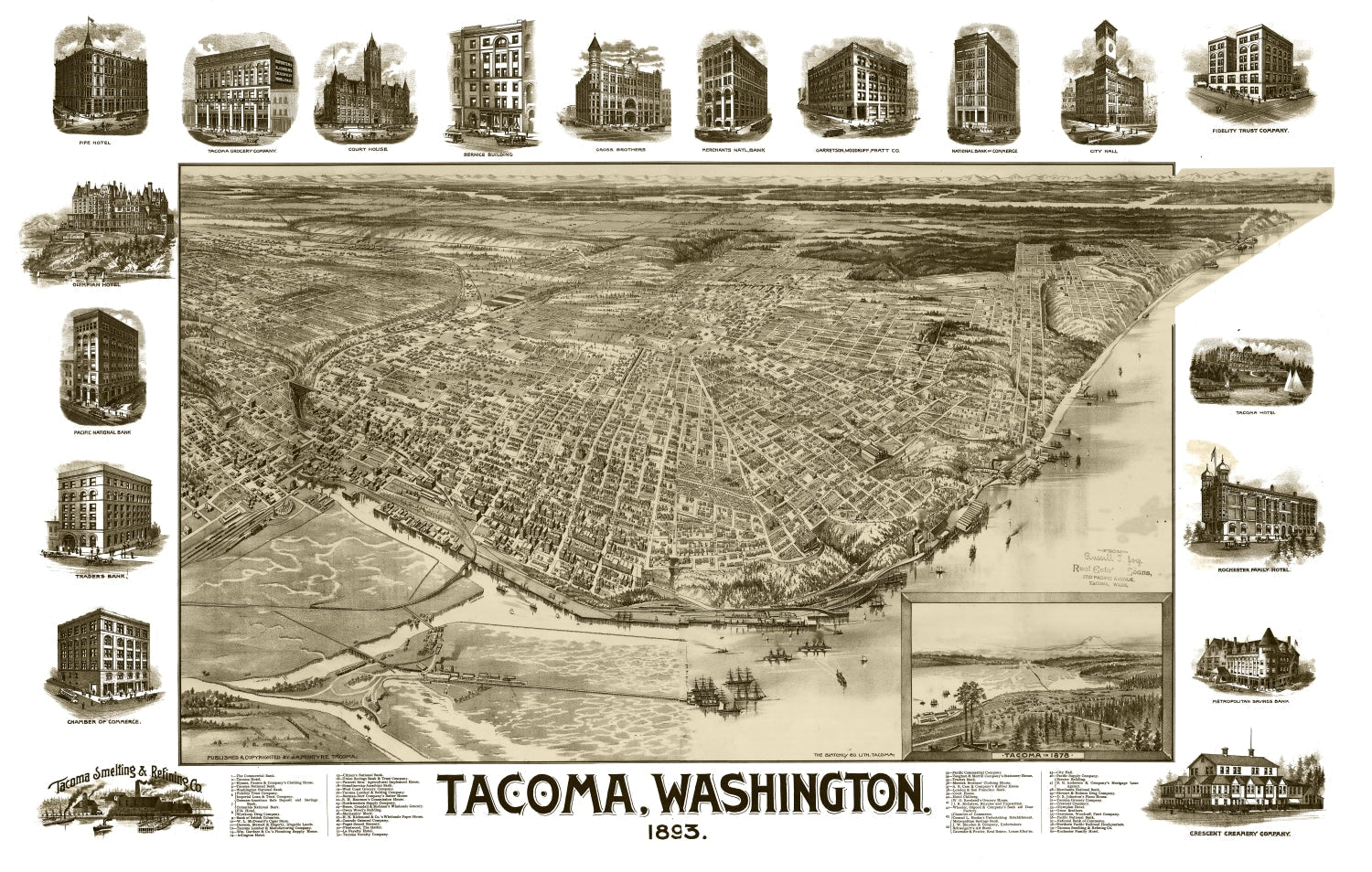 Vintage Map of Tacoma, Washington 1893