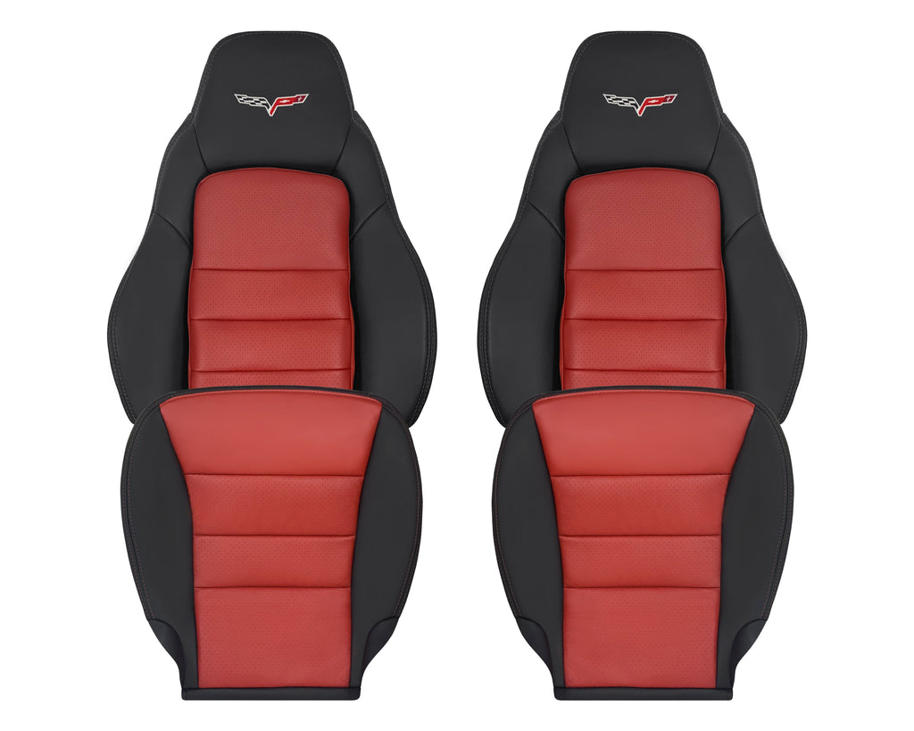 2005 - 2007 Corvette C6 Replacement Seat Cover: C6 2-tone black and Cobalt Red Perforated