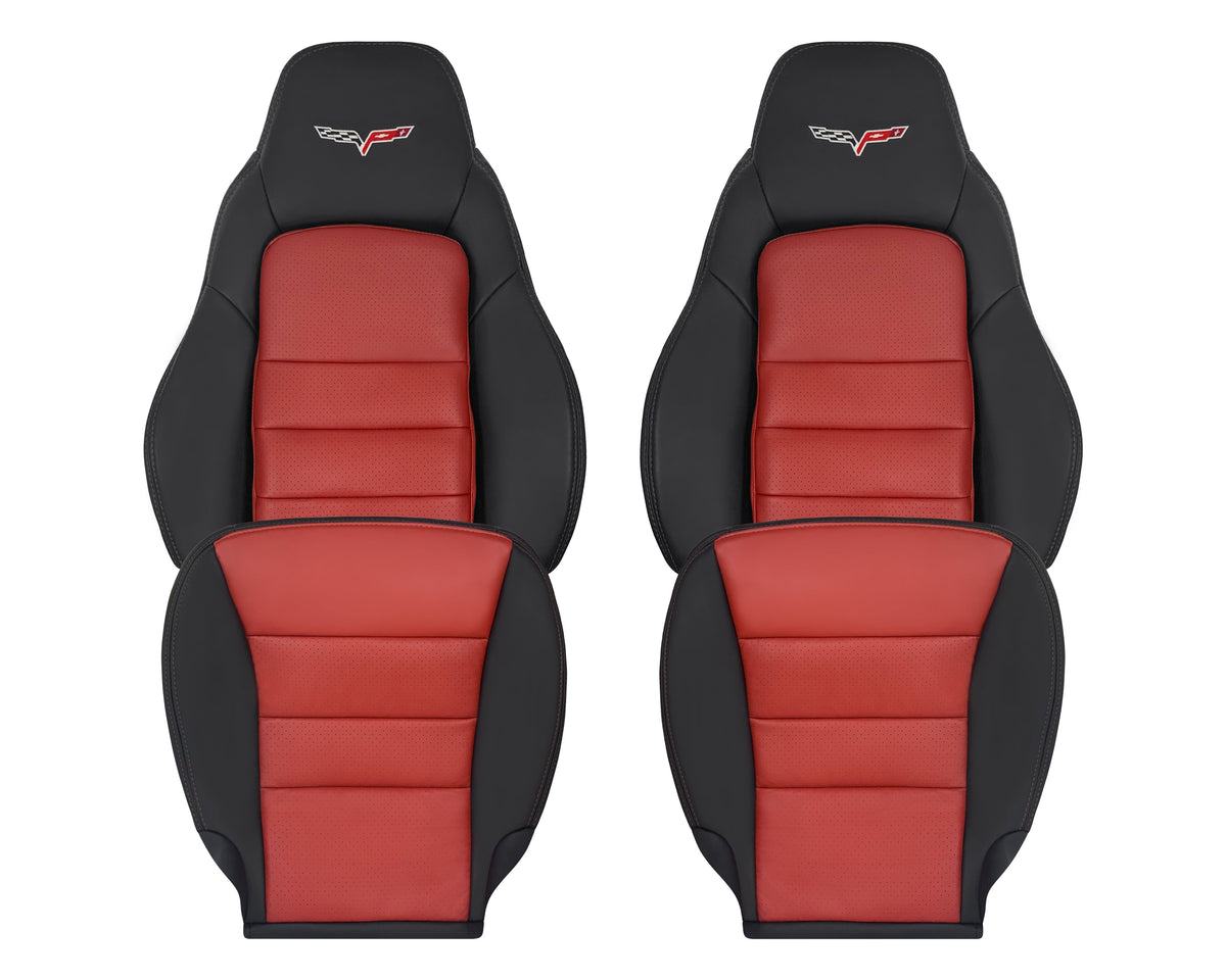 2005 - 2007 Corvette C6 Replacement Seat Cover: C6 2-tone black and Cobalt Red Perforated