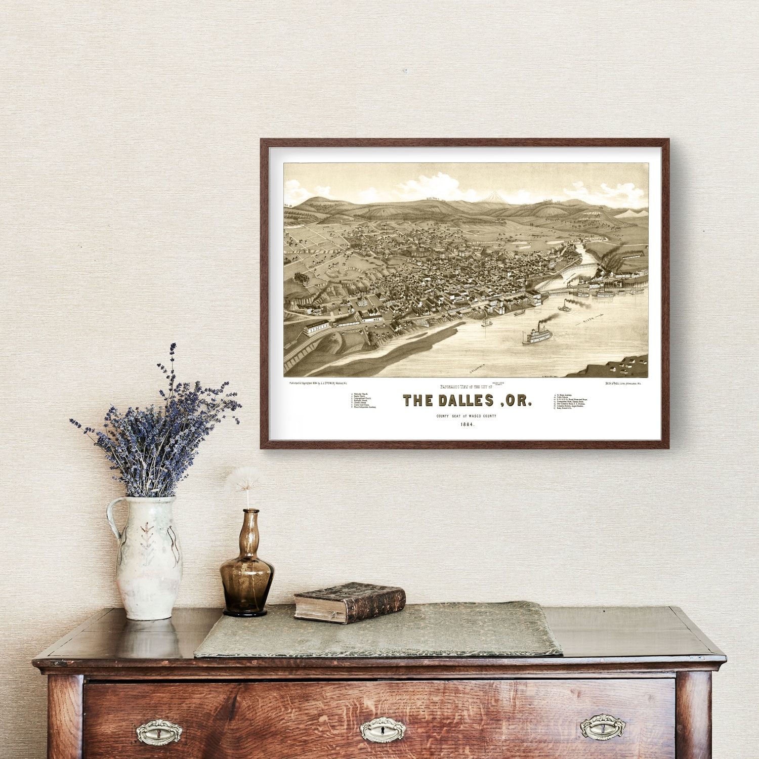 Vintage Map of Dalles, Oregon 1884