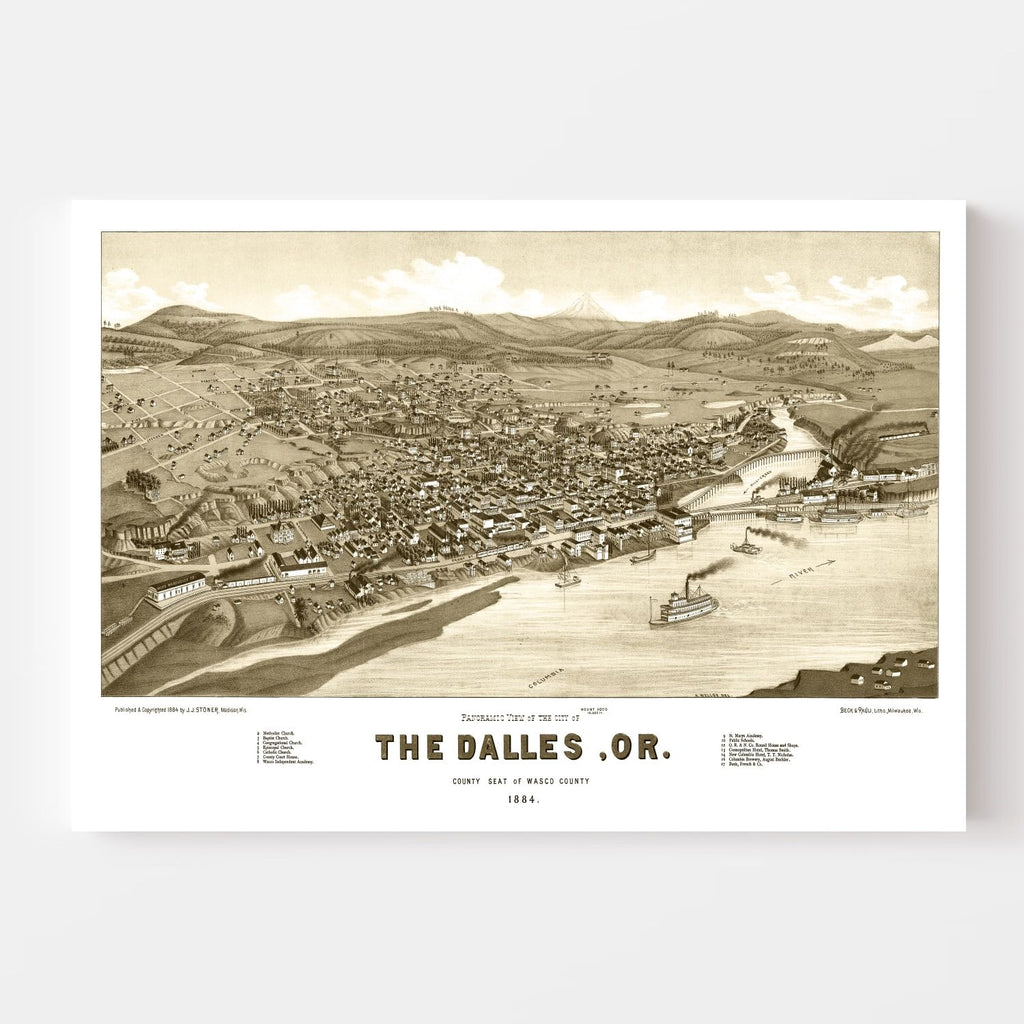Vintage Map of Dalles, Oregon 1884