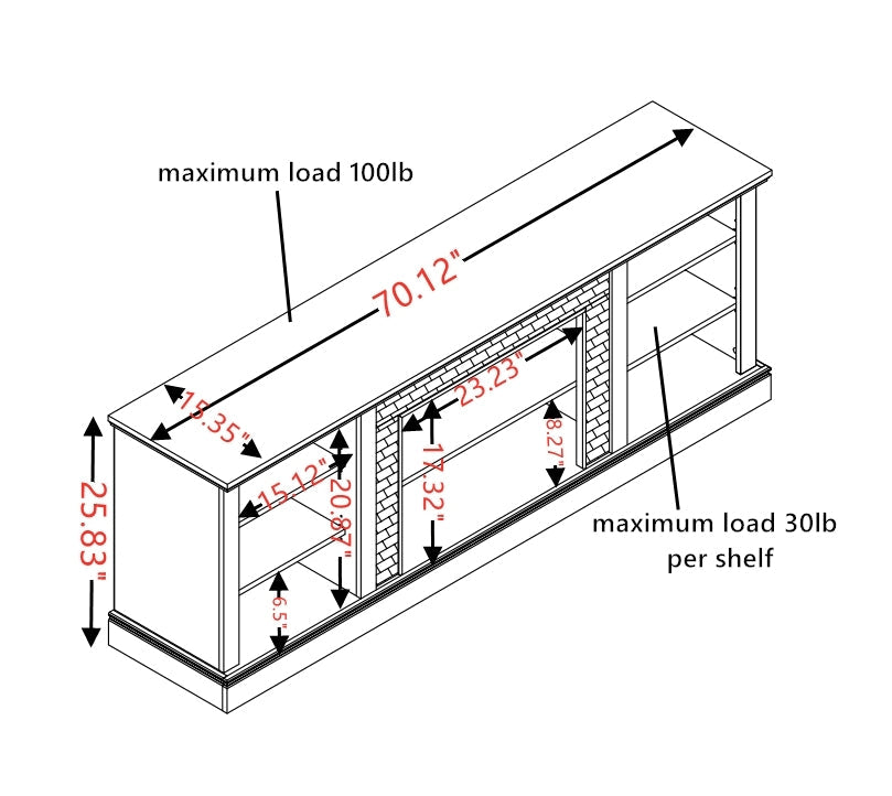 Large Faux Stacked Stone TV Stnad, Desk Storage Rack, Media Console Table with Large Storage Cabinet,Modern TV Media Entertaionment Stand,Cherry, 70.12'W*15.35'D*25.83'H