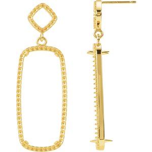 14K Yellow Gold 25x10 mm Elongated Cushion  Halo-Style Earring Mounting