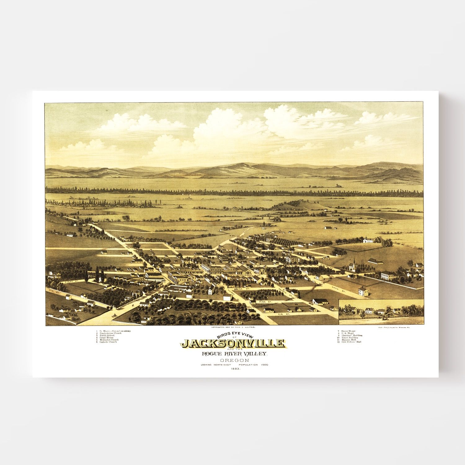 Vintage Map of Jacksonville, Oregon 1883