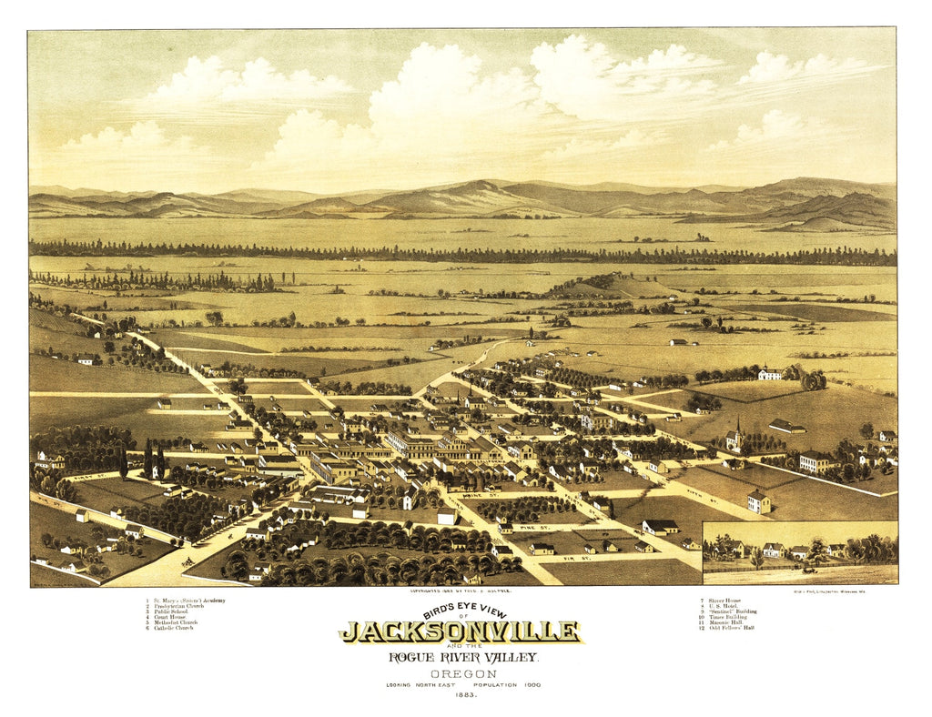 Vintage Map of Jacksonville, Oregon 1883
