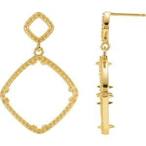 14K Yellow Gold 14x14 mm Cushion Accented Earring Mounting