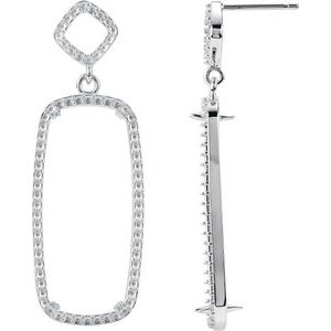 14K White Gold 25x10 mm Elongated Cushion  Halo-Style Earring Mounting