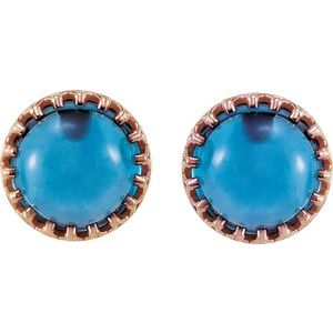 14K Rose Gold 8 mm Natural London Blue Topaz Earrings – image 2