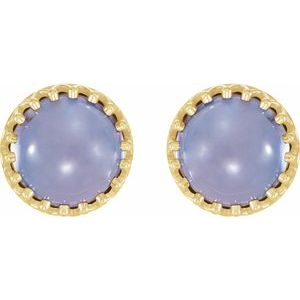 14K Yellow Gold 8 mm Natural Blue Chalcedony Earrings – image 2