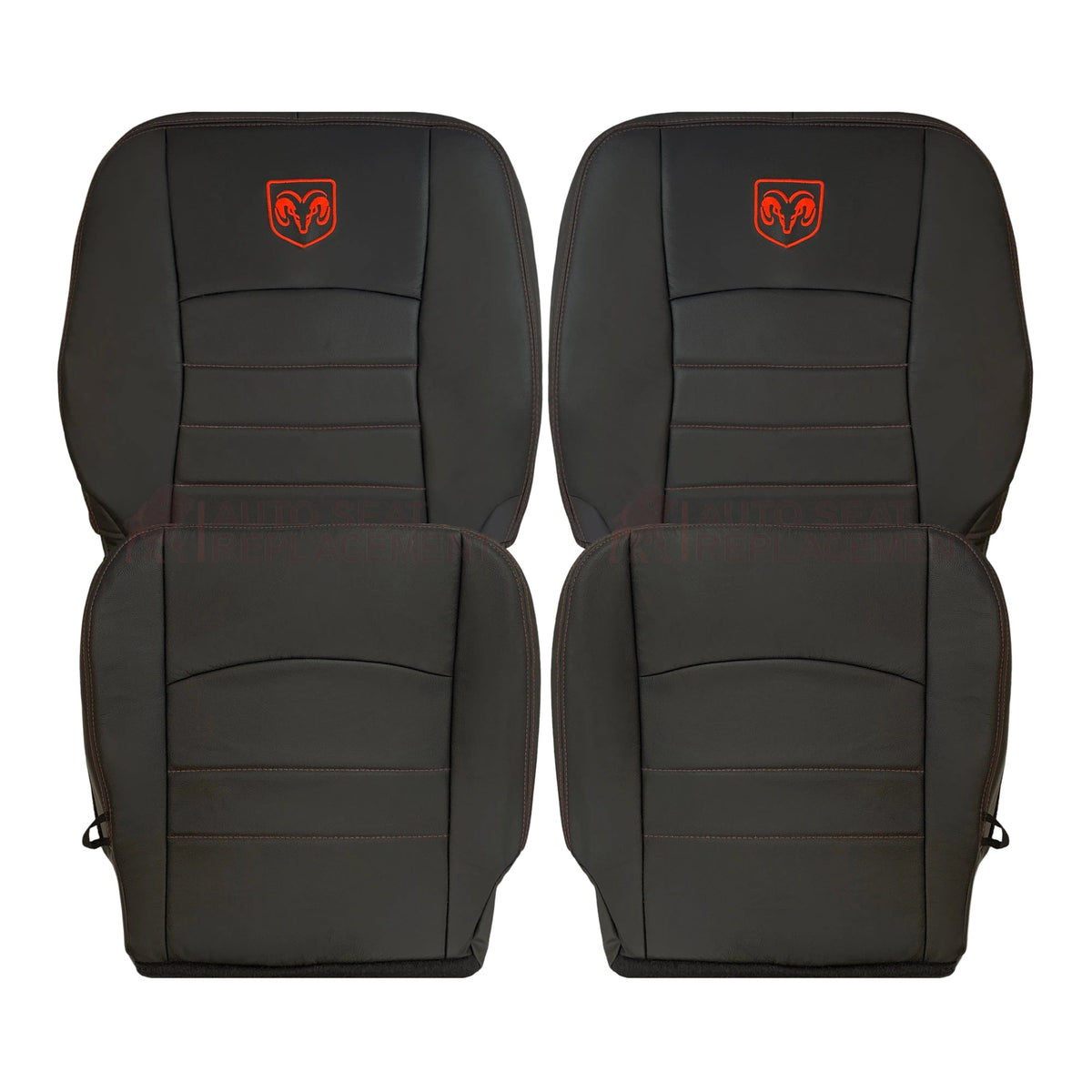 2009 - 2012 Dodge Ram 1500 2500 3500 Laramie Bottom Or Top Replacement Custom Made Seat Cover in Dark Slate (Dark Gray) With Perforated Inserts : Red Logo & Stitching