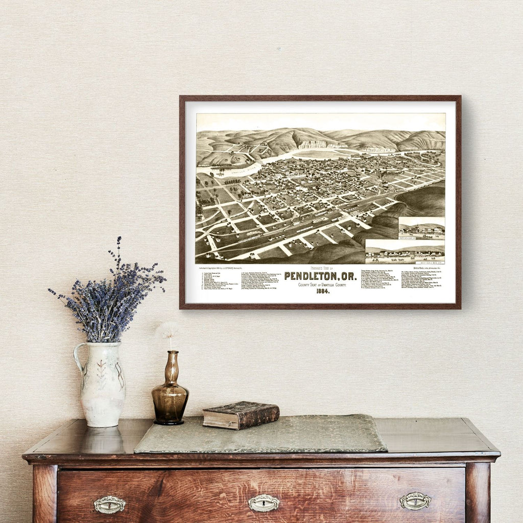 Vintage Map of Pendleton, Oregon 1884