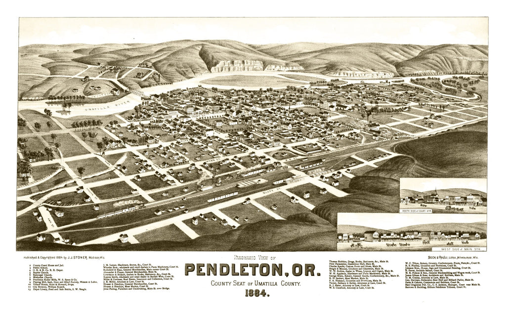 Vintage Map of Pendleton, Oregon 1884