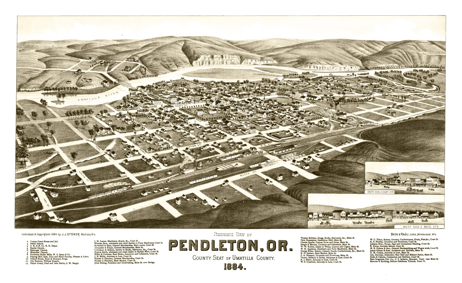 Vintage Map of Pendleton, Oregon 1884