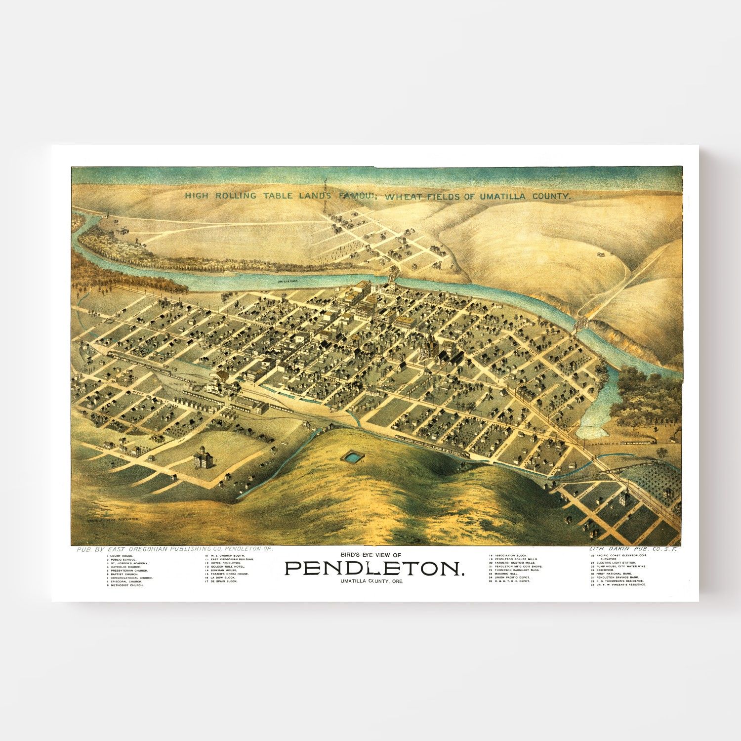 Vintage Map of Pendleton, Oregon 1890