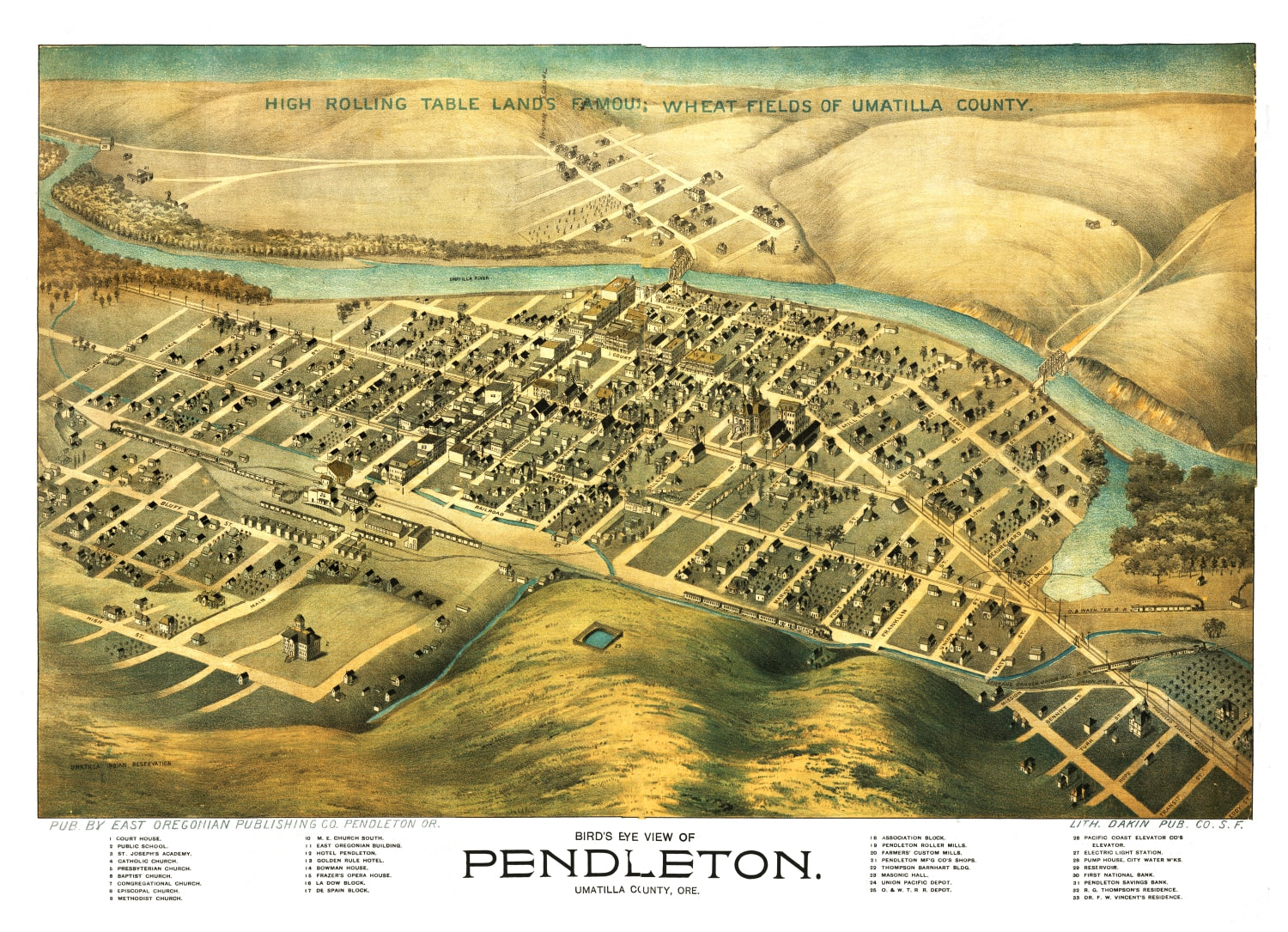 Vintage Map of Pendleton, Oregon 1890