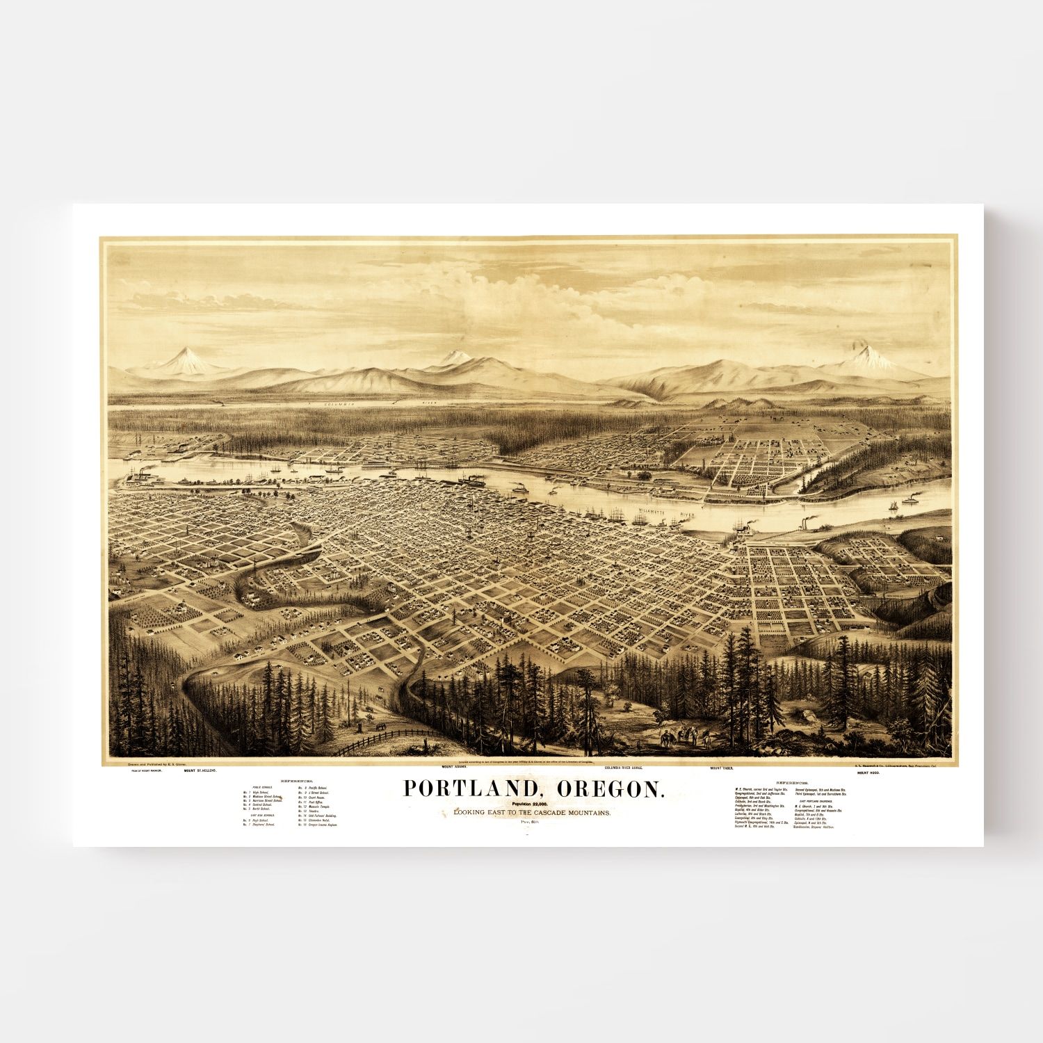 Vintage Map of Portland, Oregon 1879
