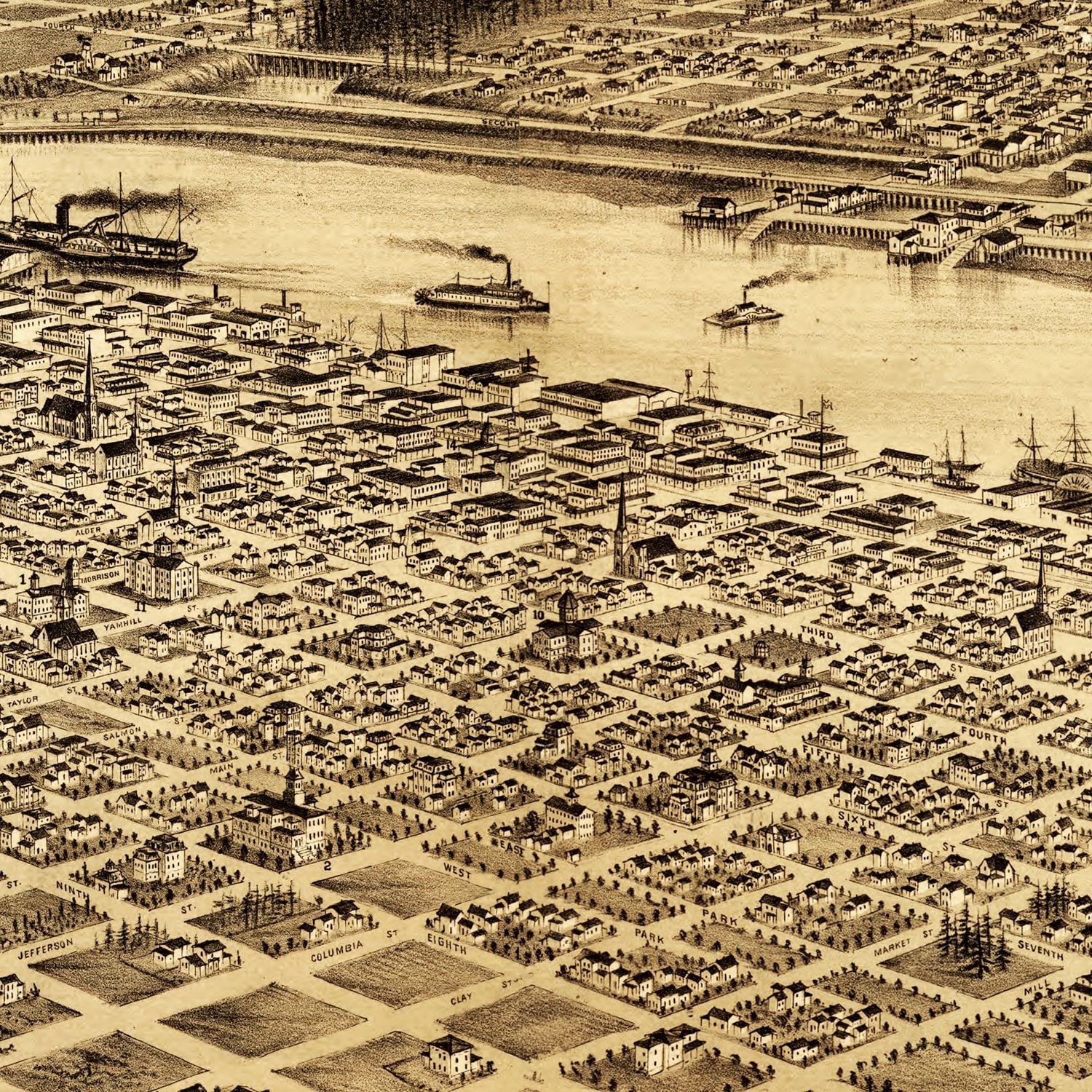 Vintage Map of Portland, Oregon 1879