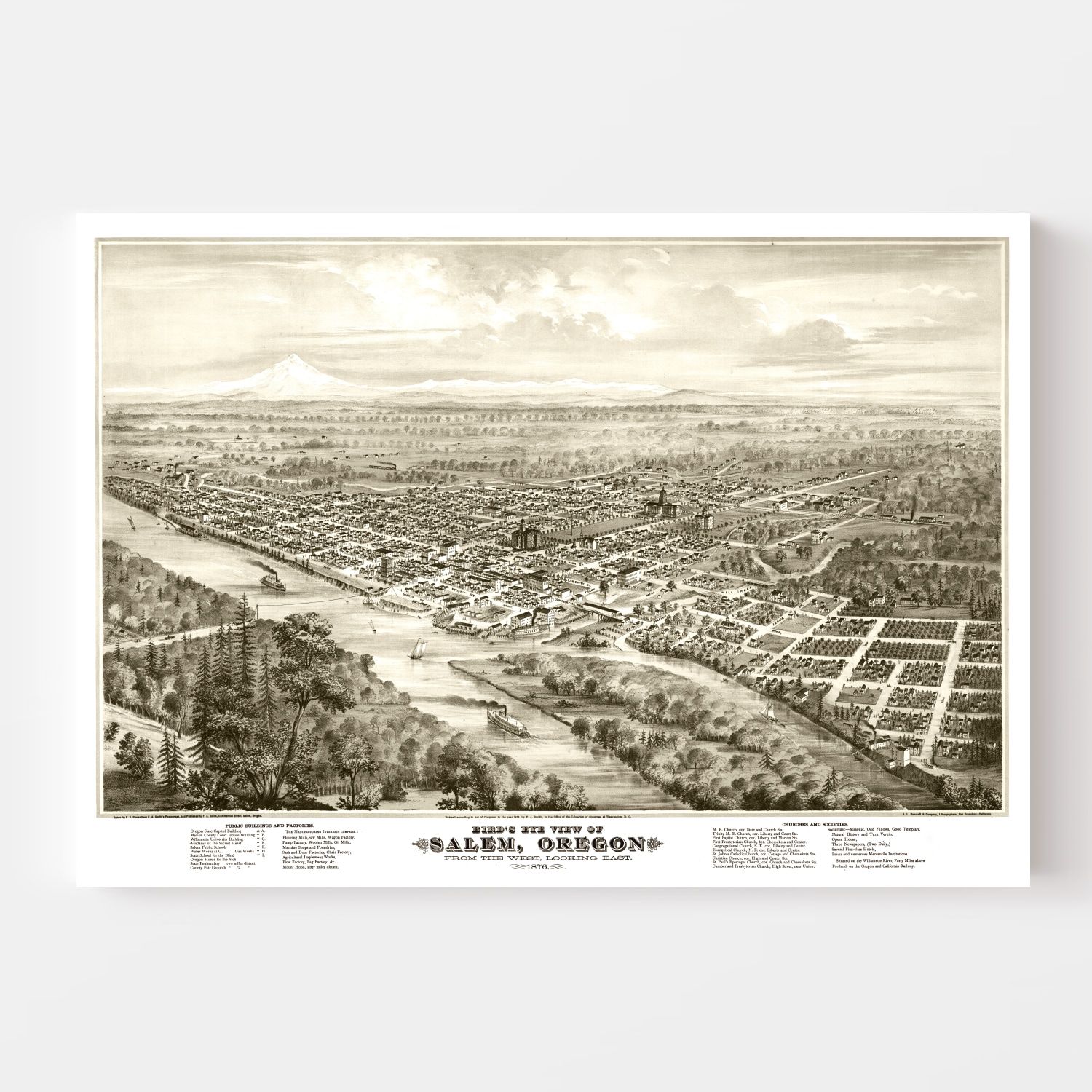 Vintage Map of Salem, Oregon 1876