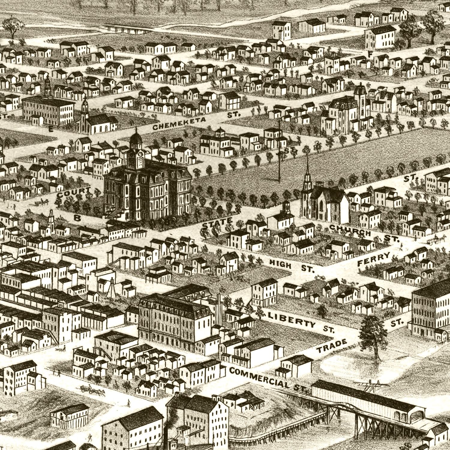 Vintage Map of Salem, Oregon 1876