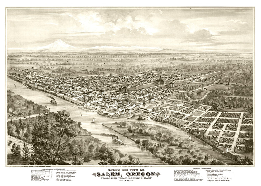 Vintage Map of Salem, Oregon 1876