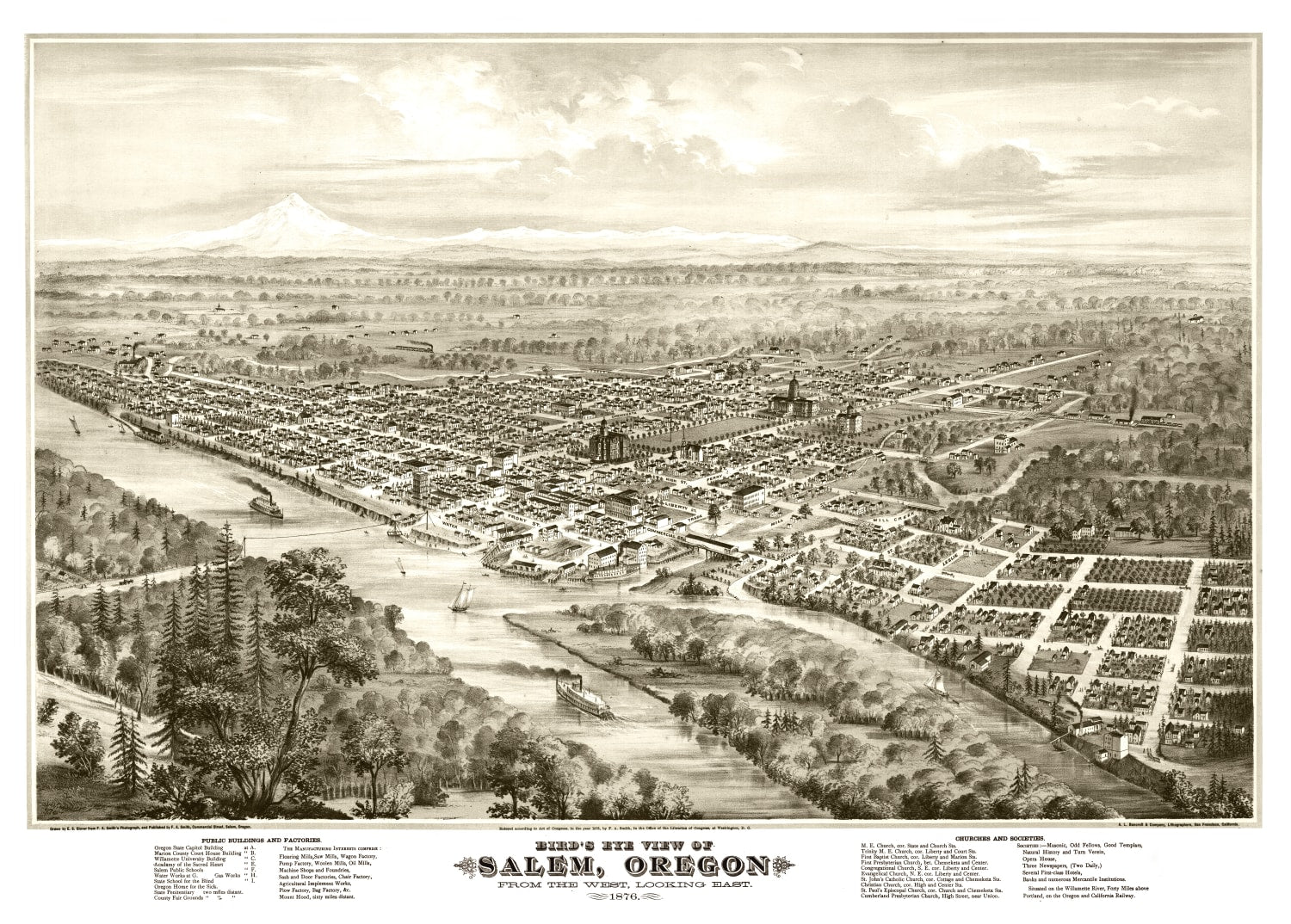 Vintage Map of Salem, Oregon 1876