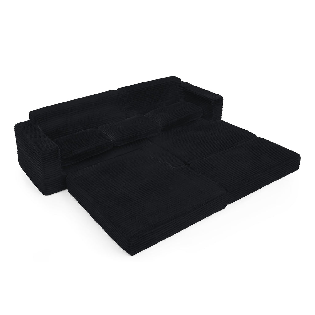Modern Minimalist Style L Shape Modular Sectional Sofa with Corduroy Finish in Black