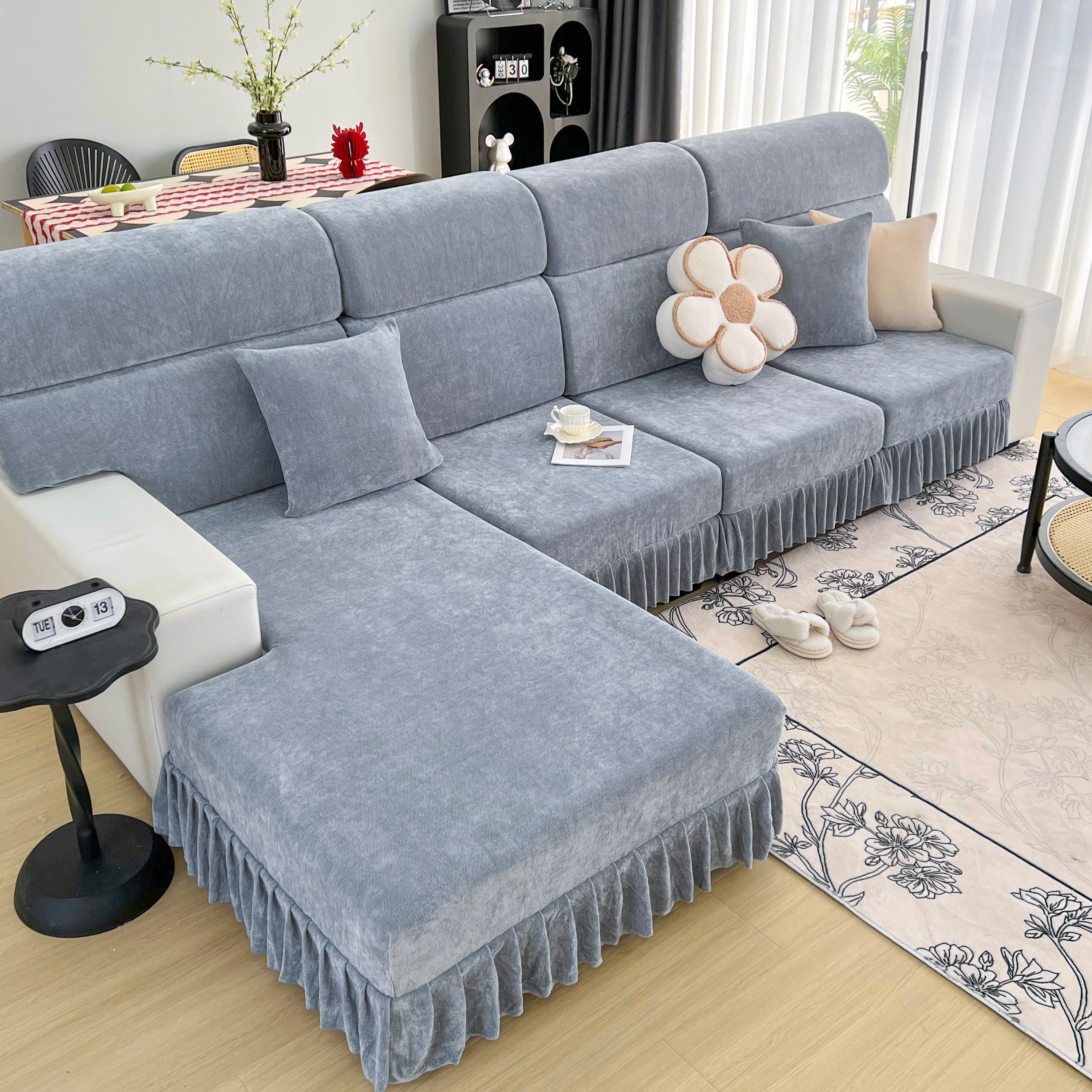 Universal Elastic Skirt Sofa Slipcover, Stretch Sofa Cushion Cover For Bedroom Office Living Room