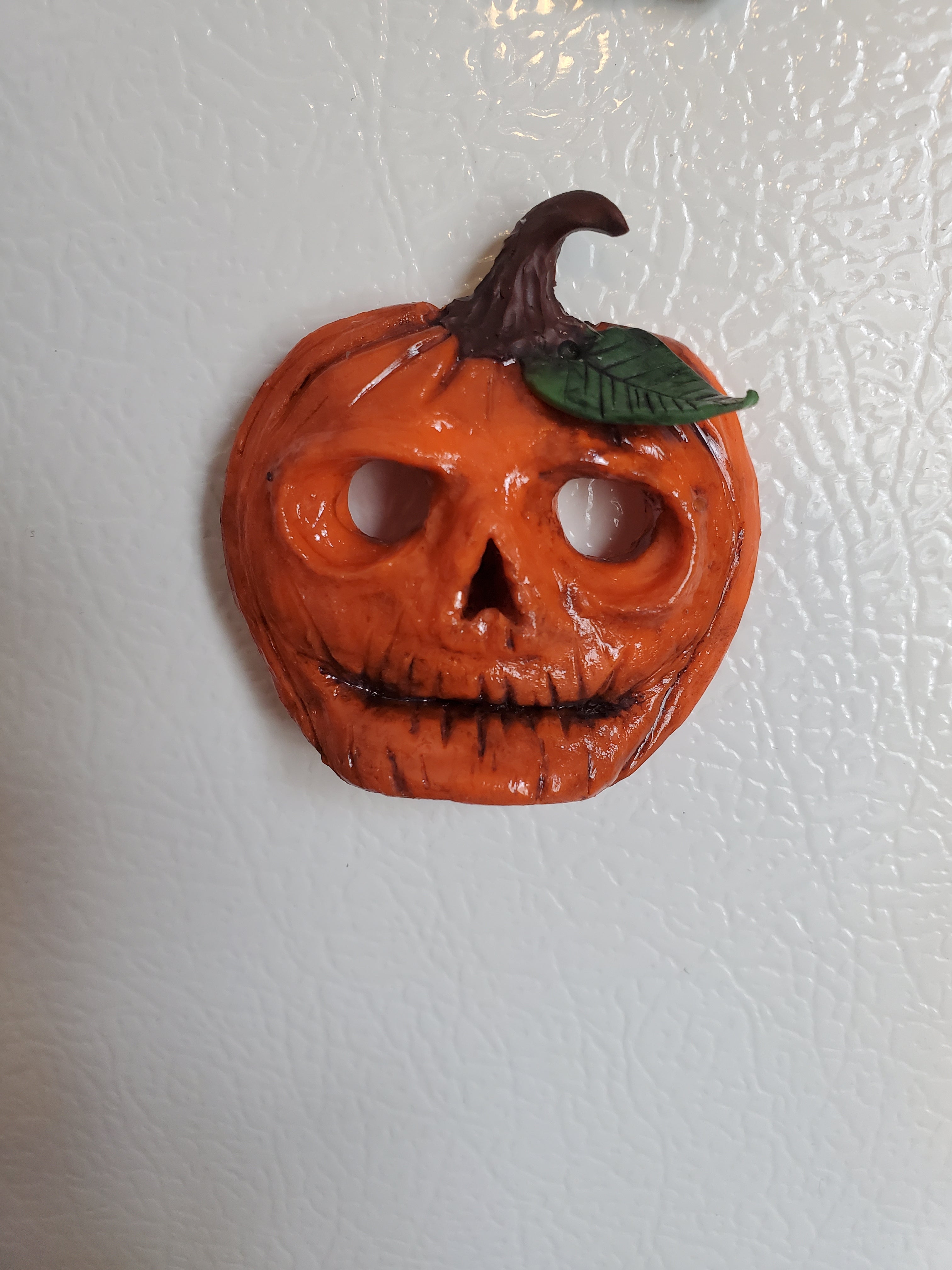 Creepy Pumpkin Magnet Clay Hand Sculpted Horror True Crime