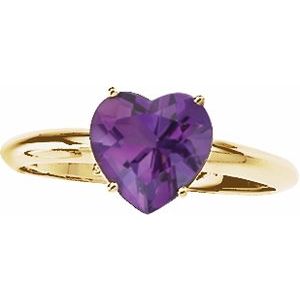 14K Yellow Gold Natural Amethyst Heart Ring