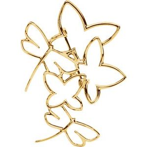 14K Yellow Gold Butterfly & Dragonfly Brooch