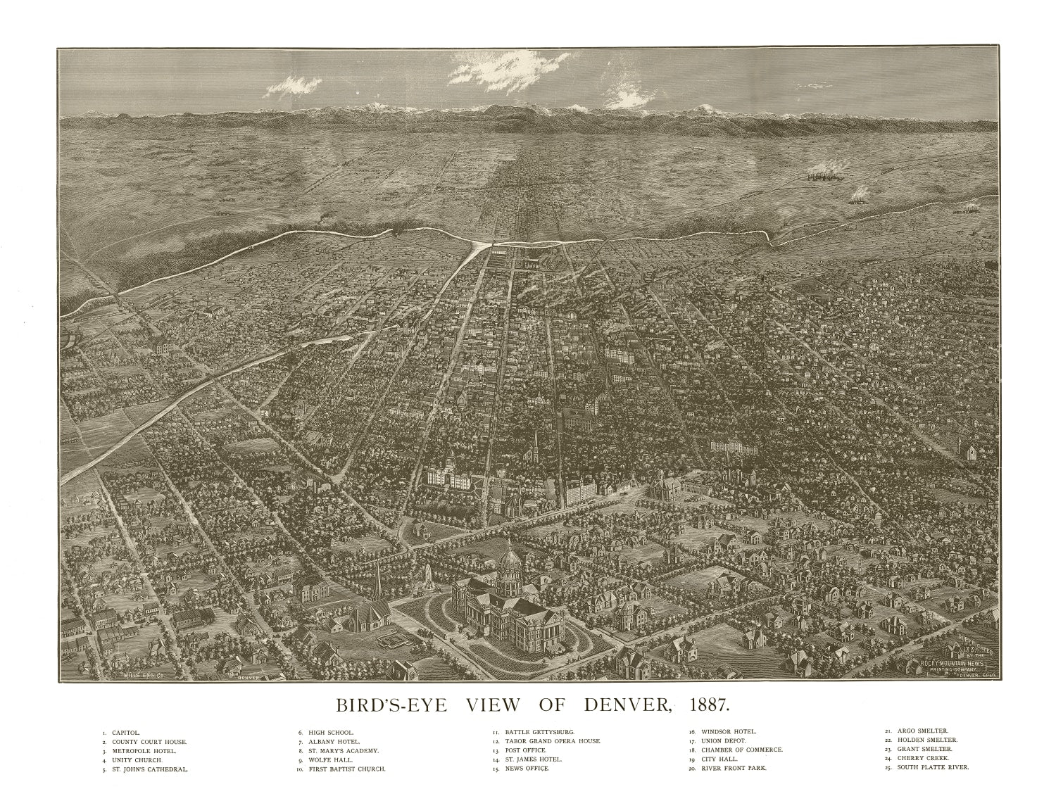 Vintage Map of Denver, Colorado 1887