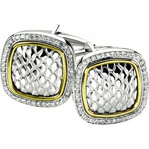 Sterling Silver & 14K Yellow Gold 1/2 CTW Natural Diamond Snake Print Cuff Links