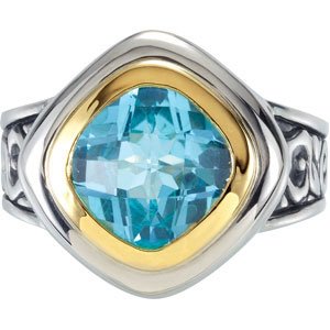 Sterling Silver & 14K Yellow Gold Natural Sky Blue Topaz Ring