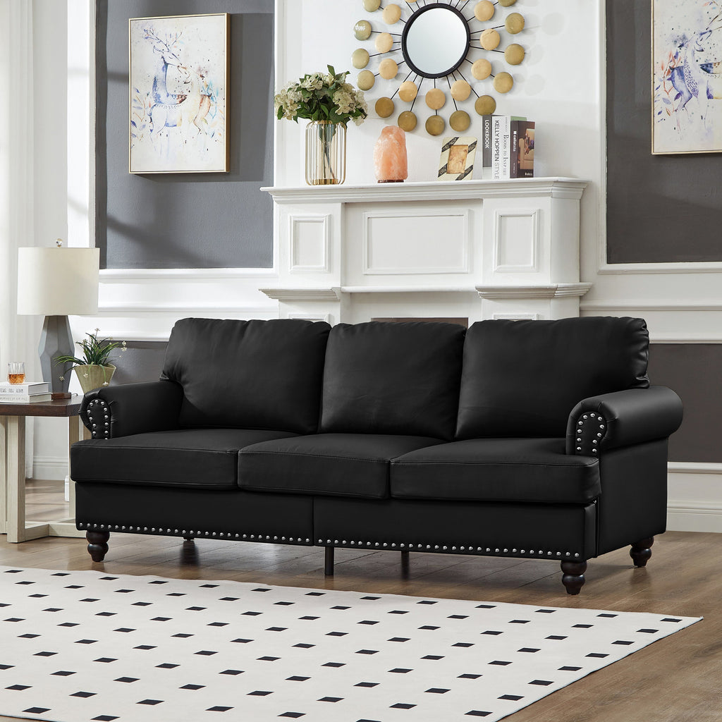 Modern Classic Design with Nails Living Room 2+3 seater Loveseat & Sofa Leather Couch,Upholstered Imitation Cowhide Leather Black