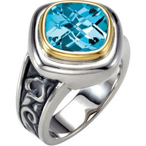 Sterling Silver & 14K Yellow Gold Natural Sky Blue Topaz Ring