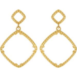 14K Yellow Gold 14x14 mm Cushion Accented Earring Mounting – image 2
