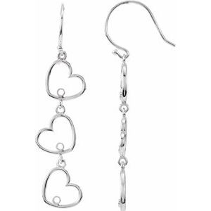 Sterling Silver Right Triple Heart Earring Mounting