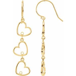 14K Yellow Gold Left Triple Heart Earring Mounting