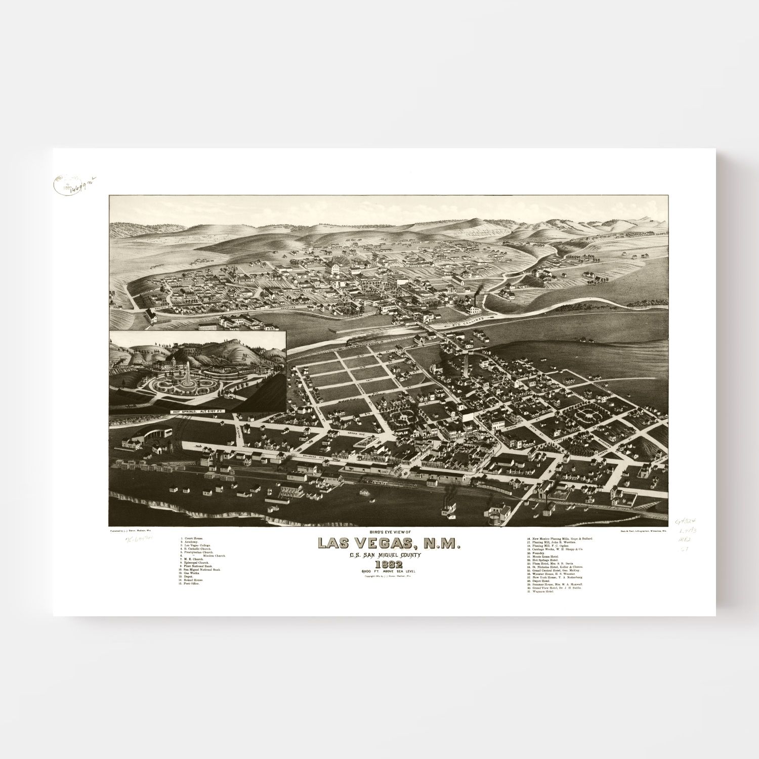 Vintage Map of Las Vegas, New Mexico 1882