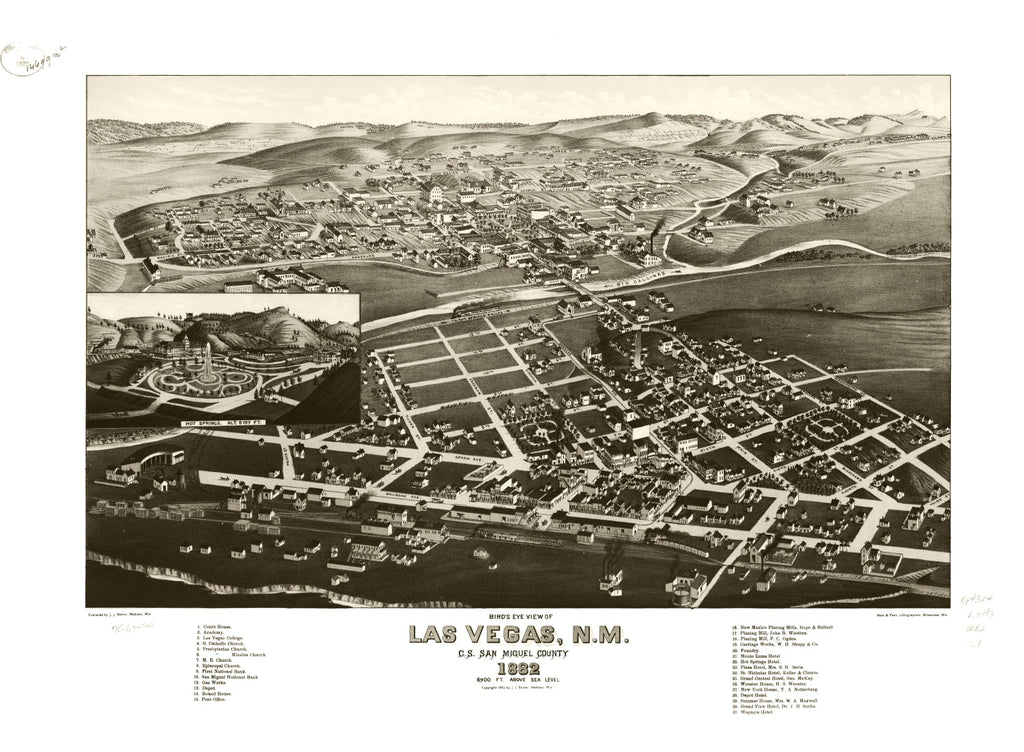 Vintage Map of Las Vegas, New Mexico 1882