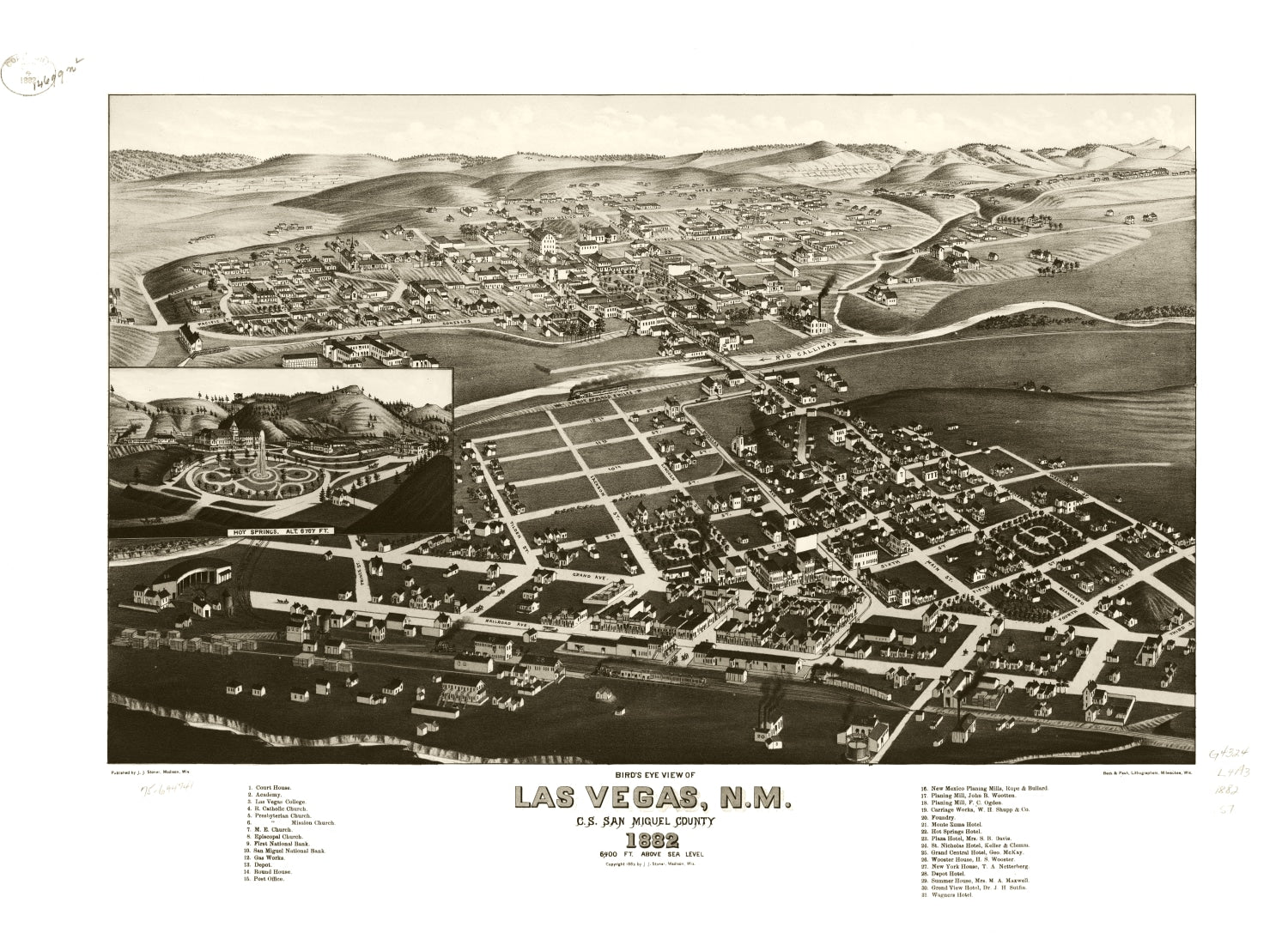 Vintage Map of Las Vegas, New Mexico 1882