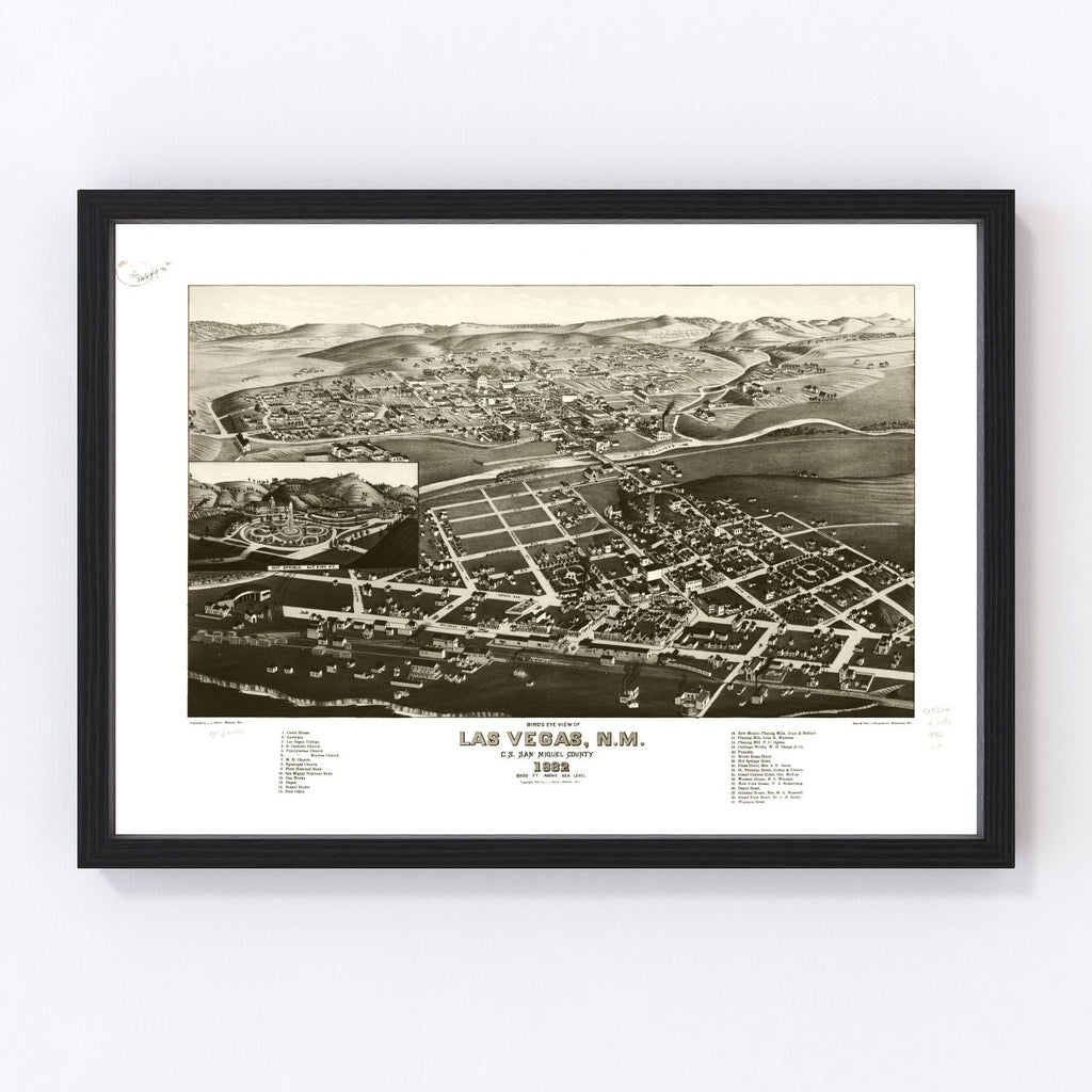 Vintage Map of Las Vegas, New Mexico 1882